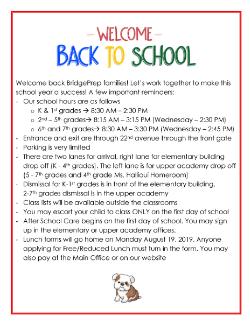 Welcome Back Reminders!